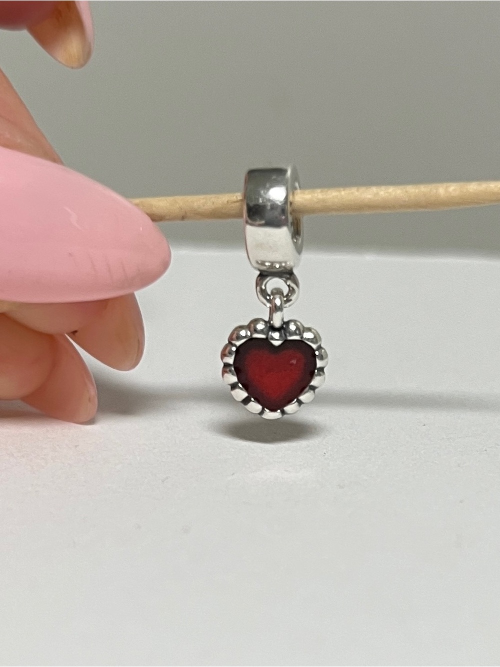 Pandora Red Heart Dangle Charm Bracelet Bead - Silver-Tone